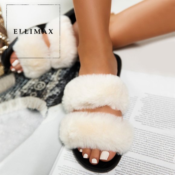 BAMBOO Shoes - NEW Fluffy Faux Fur Dual Strap Slip On Flat Sandal